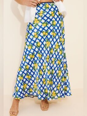 ANTHROPOLOGIE M CONDITIONS APPLY Osmi Slip Maxi Skirt Lemon Lattice Print